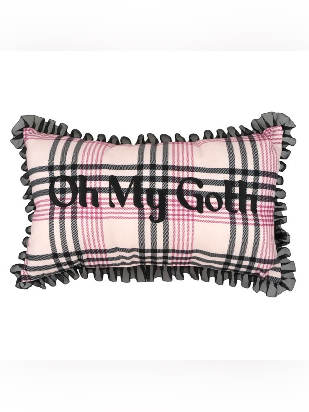 Ashland Pink Fairy Plaid Y2K Decor Pillow w/ Ruffled Trim "Oh My Goth" Emo 20x12
